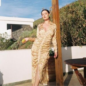 STEFANIA VAIDANI FLORAL MIDI DRESS YELLOW